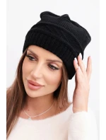 Dámská zimní čepice z vlny a s pleteným vzorem K428 černá
