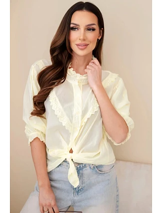 Dámská bavlněná košile s krajkou a zavazováním žlutá Dámská bavlněná košile s krajkou a zavazováním žlutá