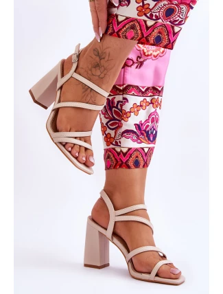 kožené sandály na podpatku Béžove Florentina