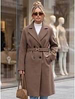 Elegantní dámský dvouřadý kabát s páskem Fango FashionStreet NY0790 Elegantní dámský dvouřadý kabát s páskem Fango FashionStreet NY0790