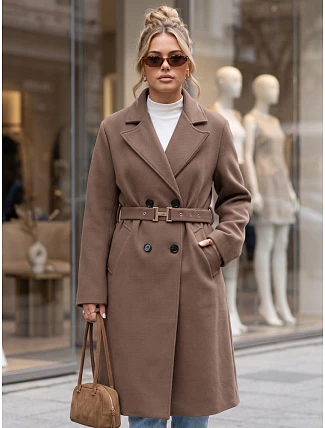 Elegantní dámský dvouřadý kabát s páskem Fango FashionStreet NY0790 Elegantní dámský dvouřadý kabát s páskem Fango FashionStreet NY0790