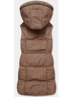 Tmavě béžová péřová dámská vesta s kapucí (5M721-84)