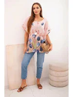 Dámská bavlněná košile s květinovým vzorem pudrově růžová