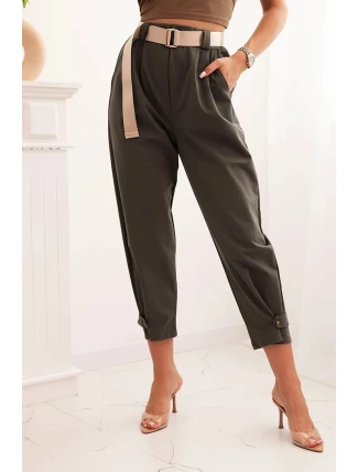Kalhoty Summer Punto se zapínáním na nohavicích tmavé khaki