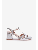 Dámské sandály na podpatku z ekokože stříbrné Lyana Dámské sandály na podpatku z ekokože stříbrné Lyana