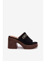 Dámské pantofle / sandály na platforma podpatku 17400 Černá s hnědou - Vinceza