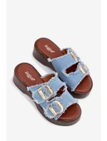 Dámské pantofle na platformě 100-486 Jeans modrá s černou - Joalice Paris