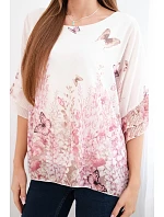 Dámská halenka s plisovaným rukávem a potiskem růžová Dámská halenka s plisovaným rukávem a potiskem růžová