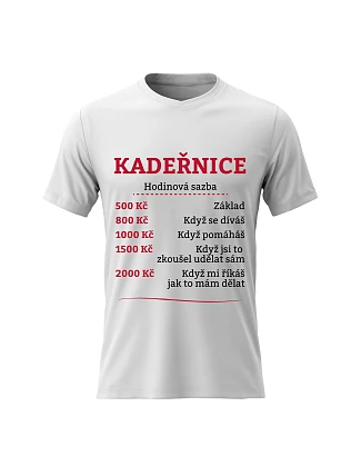 Dámské bavlněné tričko s potiskem - HODINOVÁ SAZBA KADEŘNICE - bílé