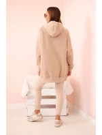 Dámská bavlněná souprava s kapucí a legíny s vysokým pasem béžová