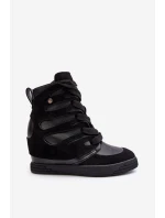 Kožené Boty Na Podpatku Šněrované Černé Amria