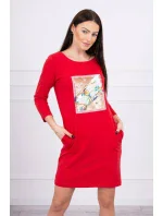 Šaty s 3D grafikou ptáka červené Šaty s 3D grafikou ptáka červené