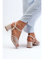 Lakýrované dámské sandály na podpatku Sergio Leone SK880 Béžové