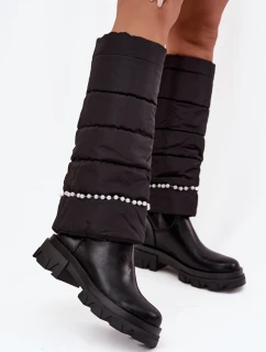 Dámské zateplené kozačky s korálky Černé Irvette