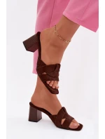 Dámské páskové sandály na podpatku Eko semišové Čokoládové Corivelle