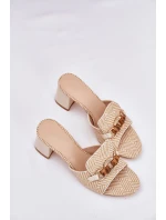 Dámské Pantofle Na Podpatku S Dekorací Béžové Ovittole