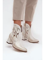 Kožené Prolamované Dámské Kotníkové Boty Na Podpatku Zazoo 3647 Zlatý Opotřebovaný