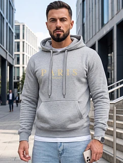Pánská mikina s kapucí a potiskem PARIS, světle šedá, FashionStreet NX5147BX