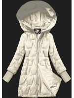 Prošívaná dámská bunda v barvě ecru pro přechodné období s úpletovými stahovacími lemy Libland (LD-7775) Prošívaná dámská bunda v barvě ecru pro přechodné období s úpletovými stahovacími lemy Libland (LD-7775)