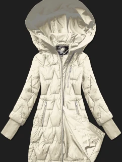 Prošívaná dámská bunda v barvě ecru pro přechodné období s úpletovými stahovacími lemy Libland (LD-7775)