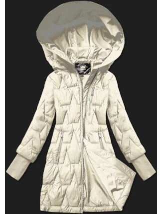 Prošívaná dámská bunda v barvě ecru pro přechodné období s úpletovými stahovacími lemy Libland (LD-7775) Prošívaná dámská bunda v barvě ecru pro přechodné období s úpletovými stahovacími lemy Libland (LD-7775)