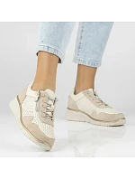 Filippo DP7605 kožené dámské ažurové béžové tenisky na platformách