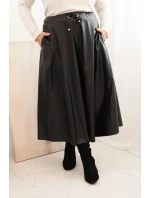 Dámská sukně Plus Size z ekologické kůže s gumou a šňůrkou v pase černá
