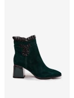 Dámské zateplené kotníkové boty z přírodního semiše D&A - lahvově zelená