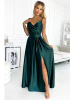 299-9 CHIARA elegantní maxi dlouhé saténové šaty bez ramínek - BOTTLE GREEN 299-9 CHIARA elegantní maxi dlouhé saténové šaty bez ramínek - BOTTLE GREEN