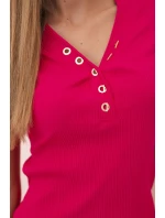 Dámská bavlněná pruhovaná šaty s výstřihem do V a knoflíky fuchsie Dámská bavlněná pruhovaná šaty s výstřihem do V a knoflíky fuchsie