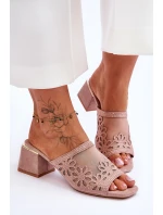 S.Barski Síťované pantofle na podpatku KV-612-1 Nude S.Barski Síťované pantofle na podpatku KV-612-1 Nude