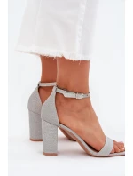 Lesklé Dámské Sandály Na Podpatku Stříbrné Kavina