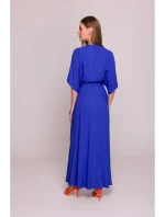 S406 Viskózové maxi šaty se zavinovacím vzorem - modré