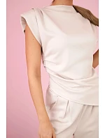 Komplet asymetrická halenka + kalhoty béžový