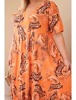 Dámské viskózové šaty Plus Size s krátkým rukávem a paisley střihem oranžová