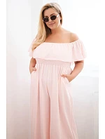 Dámský overal Plus Size s volánem a krátkým rukávem pudrově růžová