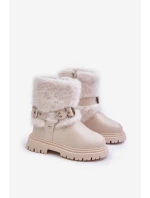 Eko Kožené Boty Pro Dívky S Kožíškem A Přezkami Béžové Cartemes