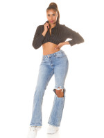 Sexy džíny Bootcut s vysokým pasem a výřezy
