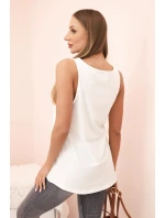 Dámská bavlněná halenka na ramínka s květinovým potiskem ecru