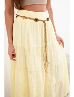 Dámská maxi bavlněná sukně s ažurovou výšivkou a elastickým pásem žlutá