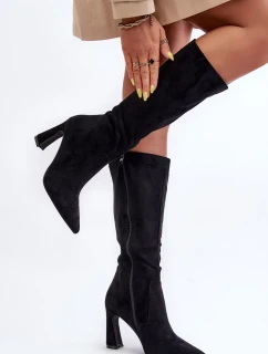 Na Sloupku Zamszové Kozáky Černé Adrolio