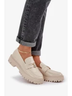 Dámské lakované mokasíny s dekorativní připínkou „Miś“ Wulinea – béžové