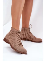 Dámské nízké kotníkové botky s perforovaným vzorem – béžové S.Barski 