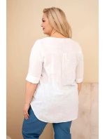 Dámská bavlněná halenka Plus Size s výstřihem na knoflíky bílá