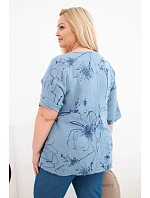 Dámská bavlněná halenka Plus Size s krátkým rukávem a kapsou džínová