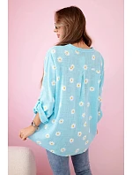 Lněná halenka s květinovým vzorem 22062 modrá - Kesi Lněná halenka s květinovým vzorem 22062 modrá - Kesi