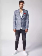 Pánská tmavě modrá kostkovaná bunda FashionStreet MX0566
