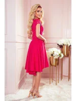 PATRICIA - Dámské šaty v malinové barvě s delším zadním dílem a krajkovým výstřihem 300-6