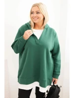 Dámská mikina s kapucí a véčkovým výstřihem Plus Size zateplená tmavě zelená