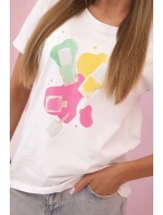 Dámská bavlněná blůza s krátkým rukávem a barevným potiskem bílá Dámská bavlněná blůza s krátkým rukávem a barevným potiskem bílá